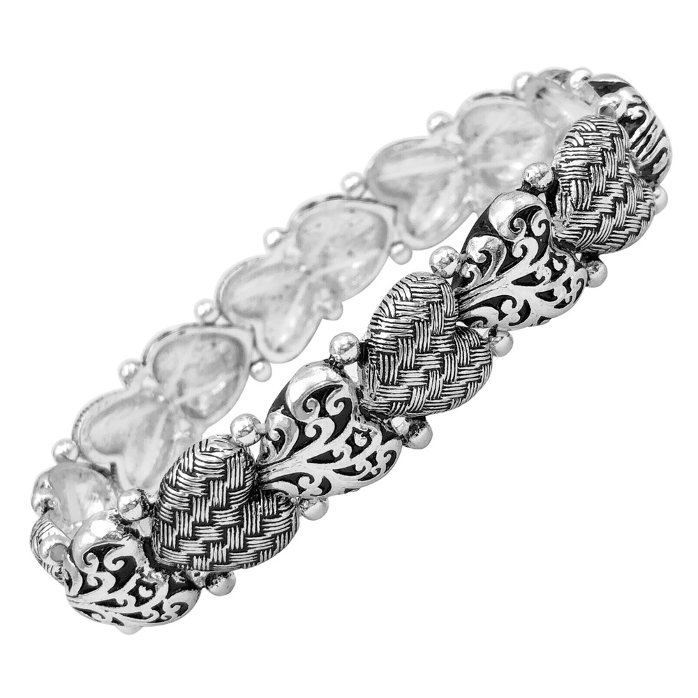 Silver Tone Swirl Heart Stretch Bracelet